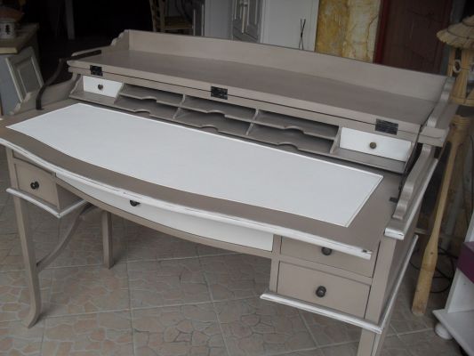 secrétaire ancien rénové en taupe et blanc vaucluse